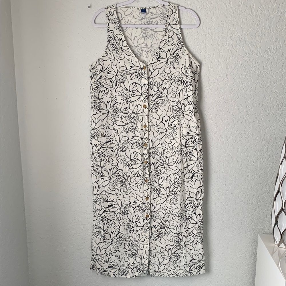 Old Navy Linen Blend Black White Sleeveless V-Neck Midi Sundress Size M - Picture 1 of 8
